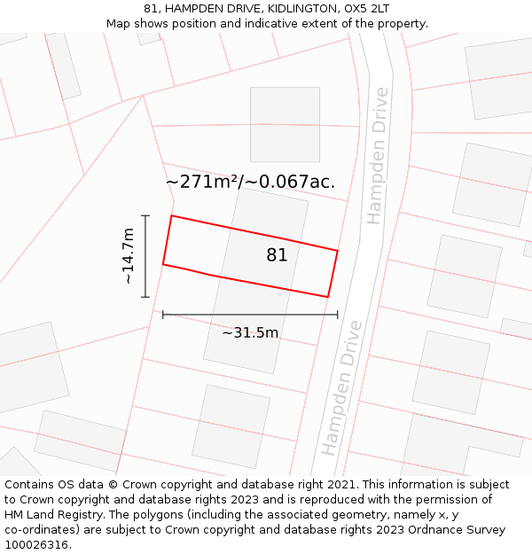 81, HAMPDEN DRIVE, KIDLINGTON, OX5 2LT: Plot and title map