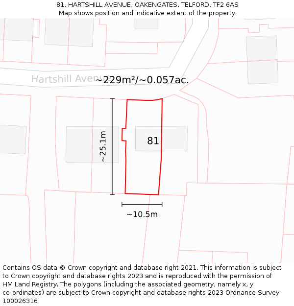 81, HARTSHILL AVENUE, OAKENGATES, TELFORD, TF2 6AS: Plot and title map