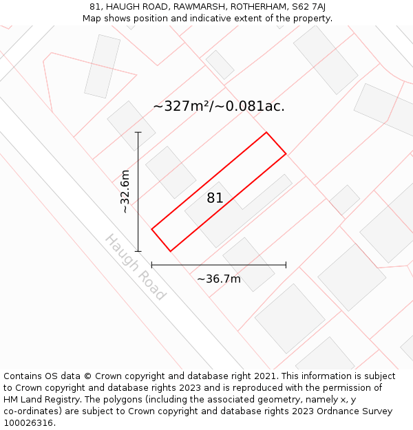 81, HAUGH ROAD, RAWMARSH, ROTHERHAM, S62 7AJ: Plot and title map