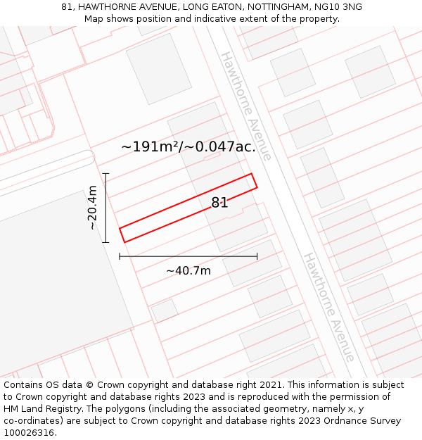 81, HAWTHORNE AVENUE, LONG EATON, NOTTINGHAM, NG10 3NG: Plot and title map