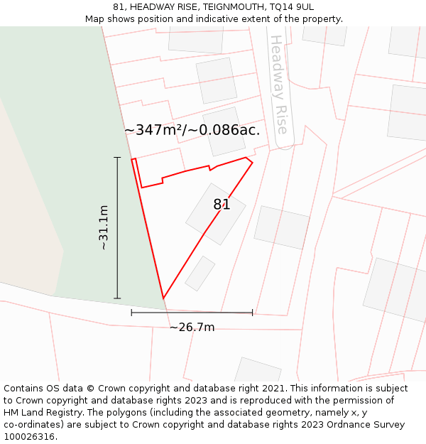 81, HEADWAY RISE, TEIGNMOUTH, TQ14 9UL: Plot and title map