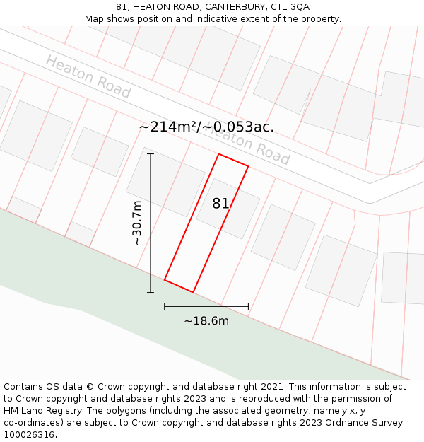 81, HEATON ROAD, CANTERBURY, CT1 3QA: Plot and title map