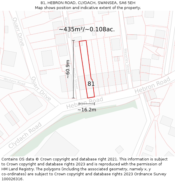 81, HEBRON ROAD, CLYDACH, SWANSEA, SA6 5EH: Plot and title map