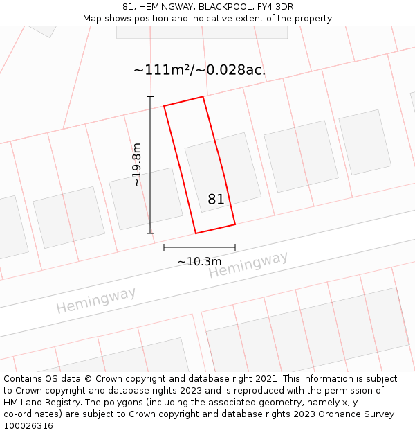 81, HEMINGWAY, BLACKPOOL, FY4 3DR: Plot and title map