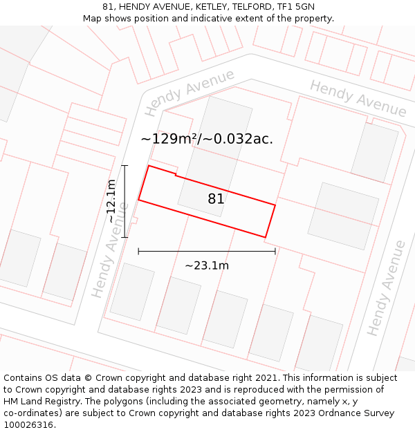 81, HENDY AVENUE, KETLEY, TELFORD, TF1 5GN: Plot and title map