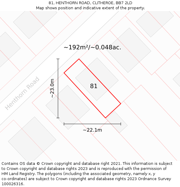 81, HENTHORN ROAD, CLITHEROE, BB7 2LD: Plot and title map