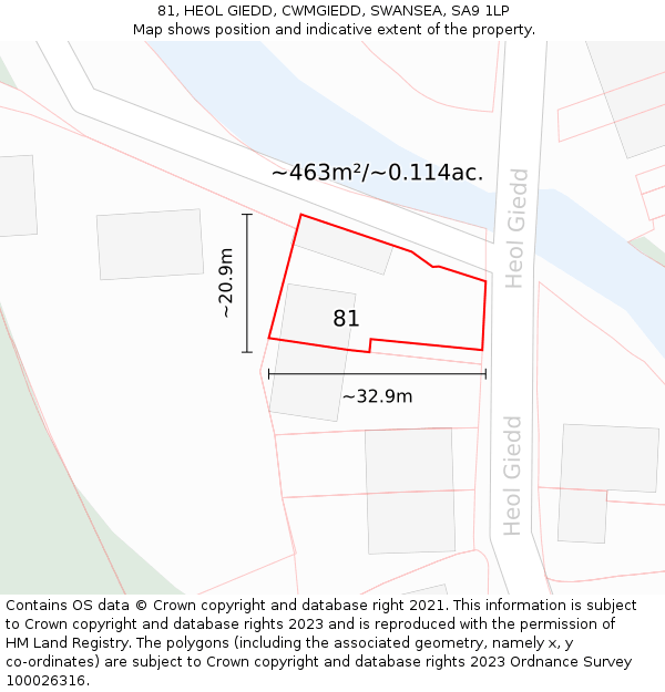 81, HEOL GIEDD, CWMGIEDD, SWANSEA, SA9 1LP: Plot and title map