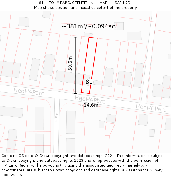 81, HEOL Y PARC, CEFNEITHIN, LLANELLI, SA14 7DL: Plot and title map