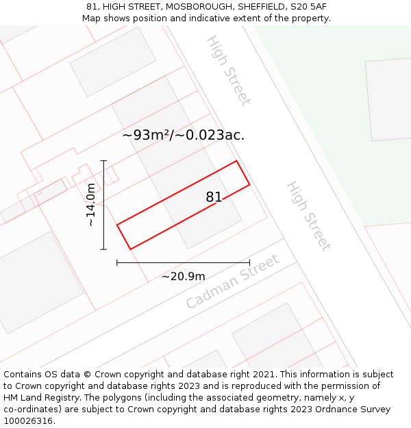 81, HIGH STREET, MOSBOROUGH, SHEFFIELD, S20 5AF: Plot and title map