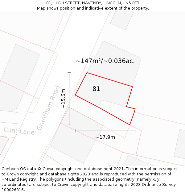 81, HIGH STREET, NAVENBY, LINCOLN, LN5 0ET: Plot and title map