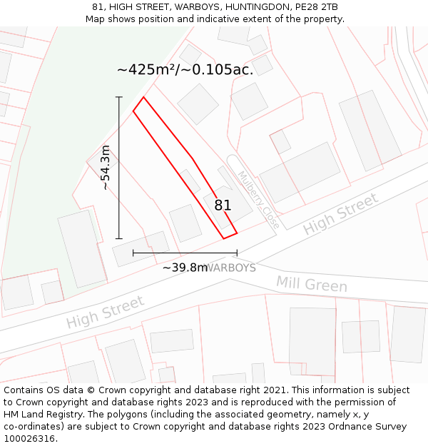 81, HIGH STREET, WARBOYS, HUNTINGDON, PE28 2TB: Plot and title map