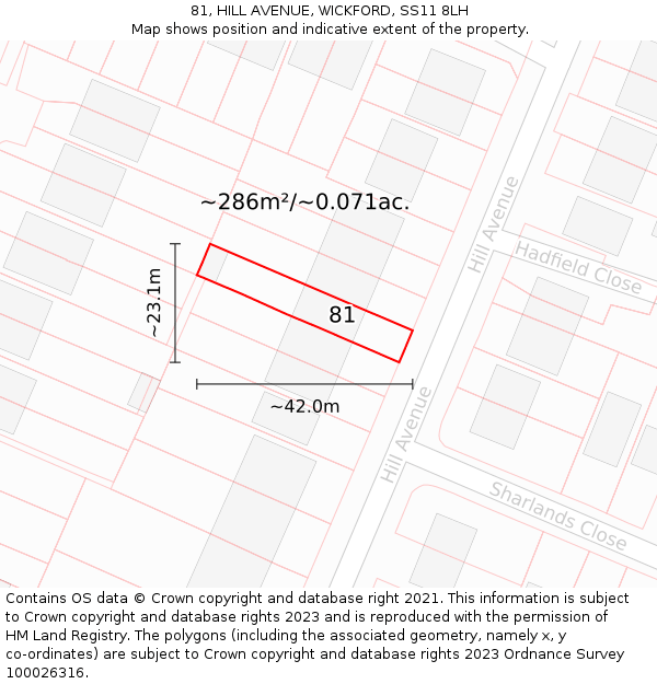 81, HILL AVENUE, WICKFORD, SS11 8LH: Plot and title map