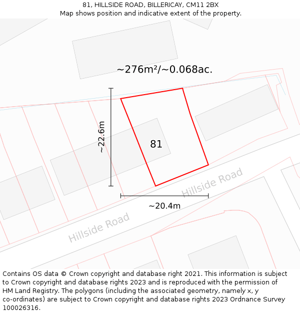 81, HILLSIDE ROAD, BILLERICAY, CM11 2BX: Plot and title map