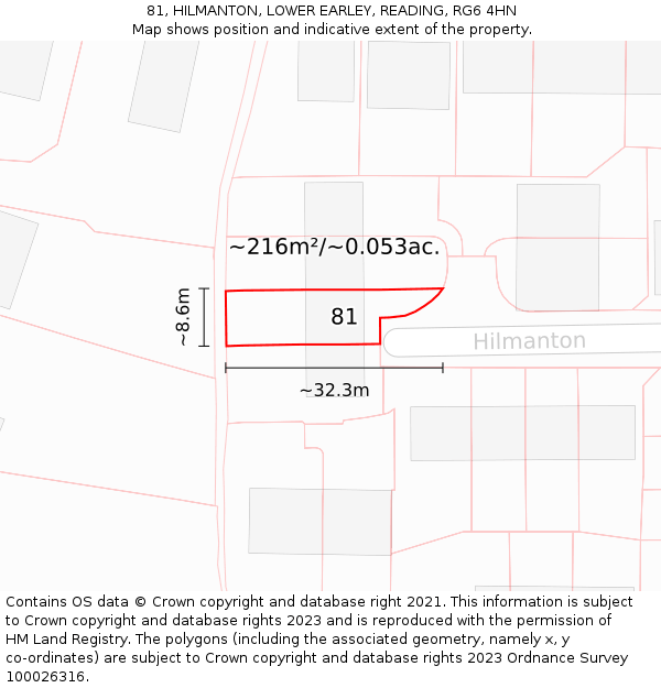 81, HILMANTON, LOWER EARLEY, READING, RG6 4HN: Plot and title map