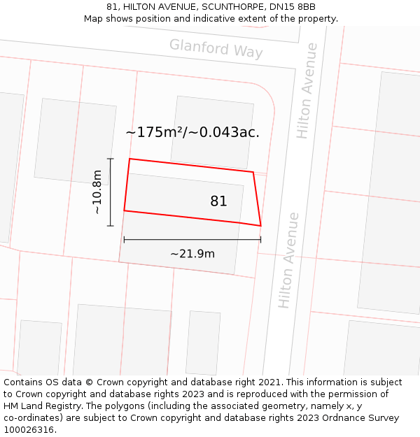 81, HILTON AVENUE, SCUNTHORPE, DN15 8BB: Plot and title map