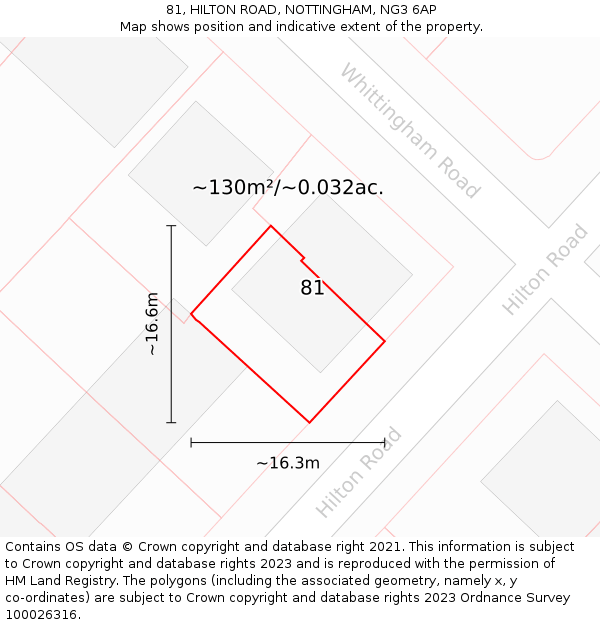 81, HILTON ROAD, NOTTINGHAM, NG3 6AP: Plot and title map