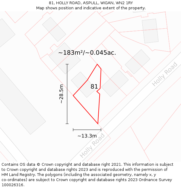 81, HOLLY ROAD, ASPULL, WIGAN, WN2 1RY: Plot and title map