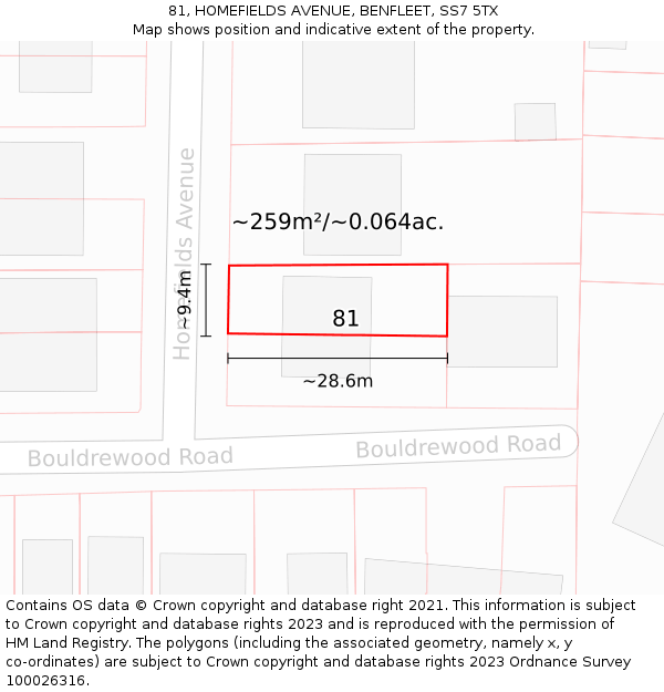 81, HOMEFIELDS AVENUE, BENFLEET, SS7 5TX: Plot and title map