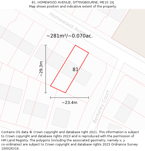 81, HOMEWOOD AVENUE, SITTINGBOURNE, ME10 1XJ: Plot and title map