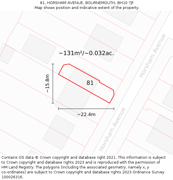 81, HORSHAM AVENUE, BOURNEMOUTH, BH10 7JF: Plot and title map