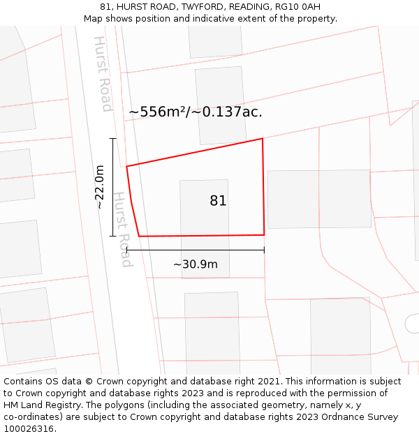 81, HURST ROAD, TWYFORD, READING, RG10 0AH: Plot and title map