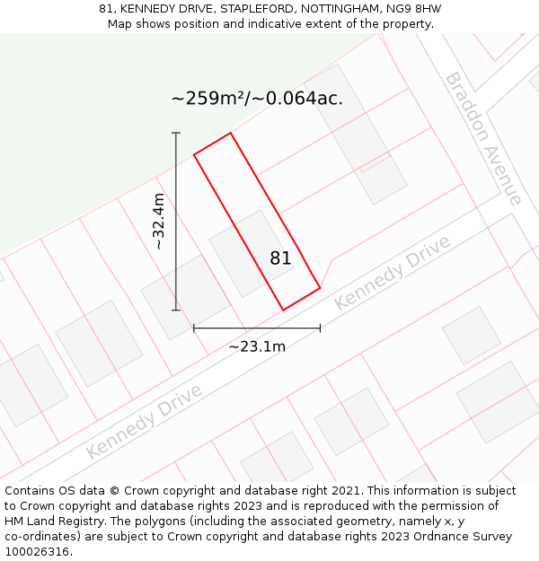 81, KENNEDY DRIVE, STAPLEFORD, NOTTINGHAM, NG9 8HW: Plot and title map