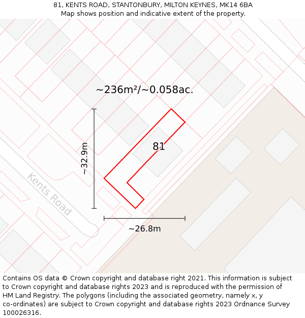 81, KENTS ROAD, STANTONBURY, MILTON KEYNES, MK14 6BA: Plot and title map