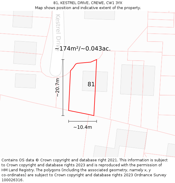 81, KESTREL DRIVE, CREWE, CW1 3YX: Plot and title map