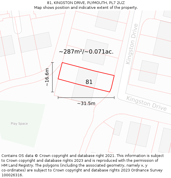 81, KINGSTON DRIVE, PLYMOUTH, PL7 2UZ: Plot and title map