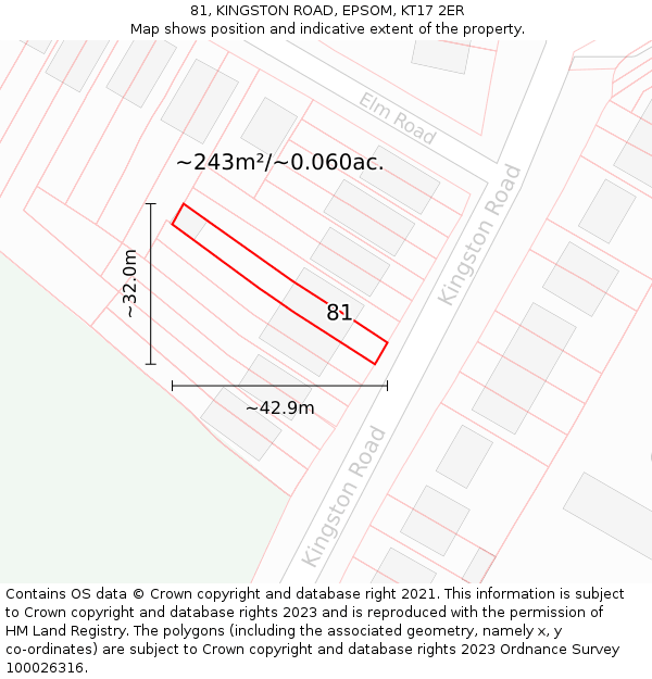 81, KINGSTON ROAD, EPSOM, KT17 2ER: Plot and title map