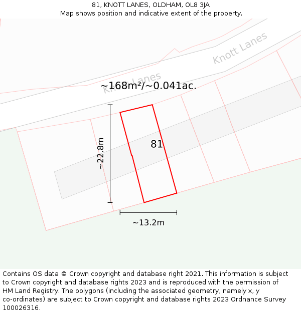 81, KNOTT LANES, OLDHAM, OL8 3JA: Plot and title map