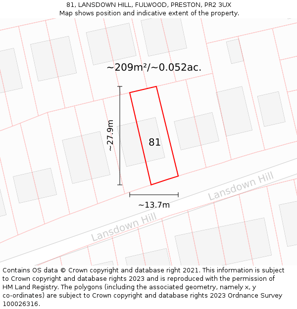 81, LANSDOWN HILL, FULWOOD, PRESTON, PR2 3UX: Plot and title map