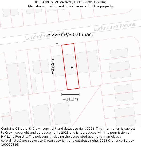 81, LARKHOLME PARADE, FLEETWOOD, FY7 8RQ: Plot and title map