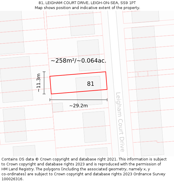 81, LEIGHAM COURT DRIVE, LEIGH-ON-SEA, SS9 1PT: Plot and title map