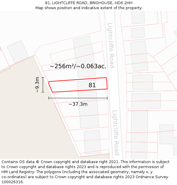 81, LIGHTCLIFFE ROAD, BRIGHOUSE, HD6 2HH: Plot and title map