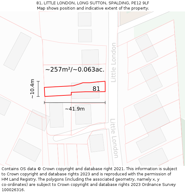 81, LITTLE LONDON, LONG SUTTON, SPALDING, PE12 9LF: Plot and title map