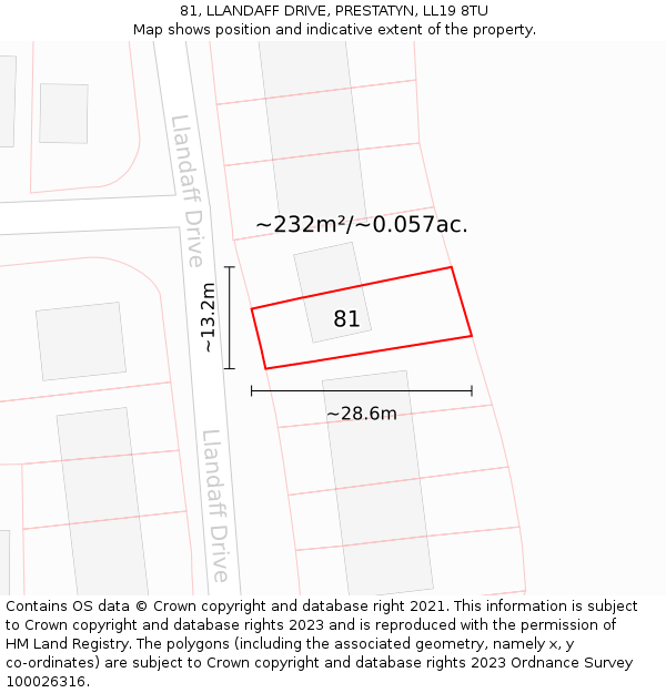 81, LLANDAFF DRIVE, PRESTATYN, LL19 8TU: Plot and title map