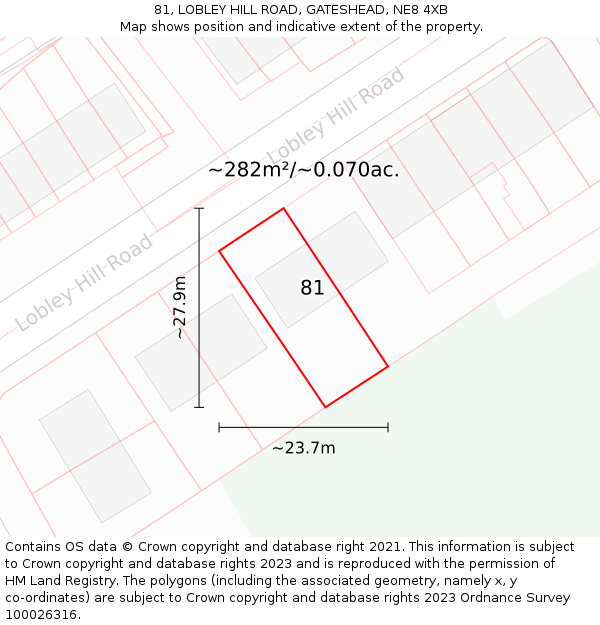 81, LOBLEY HILL ROAD, GATESHEAD, NE8 4XB: Plot and title map