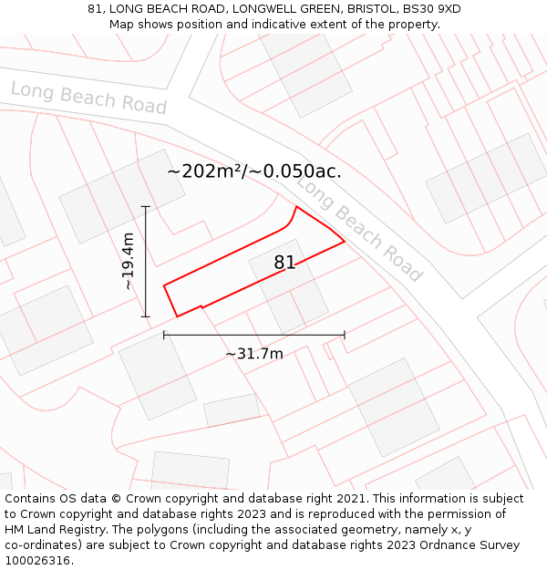 81, LONG BEACH ROAD, LONGWELL GREEN, BRISTOL, BS30 9XD: Plot and title map