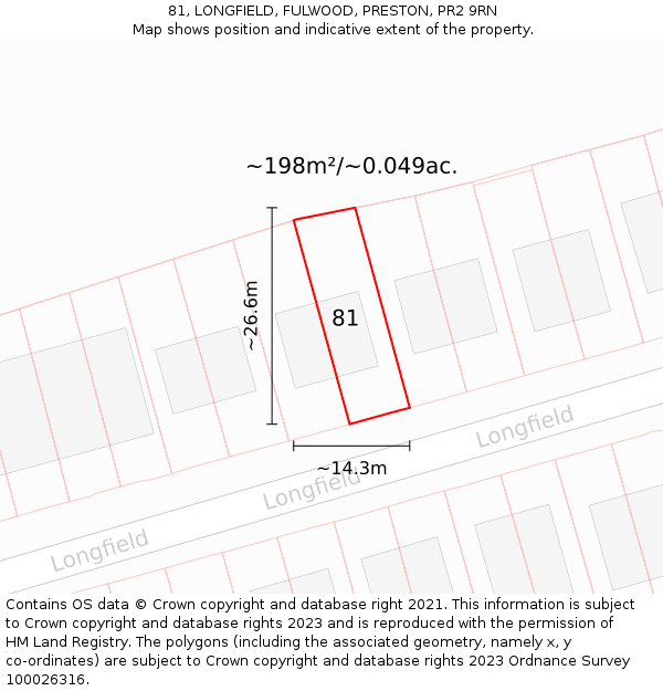 81, LONGFIELD, FULWOOD, PRESTON, PR2 9RN: Plot and title map