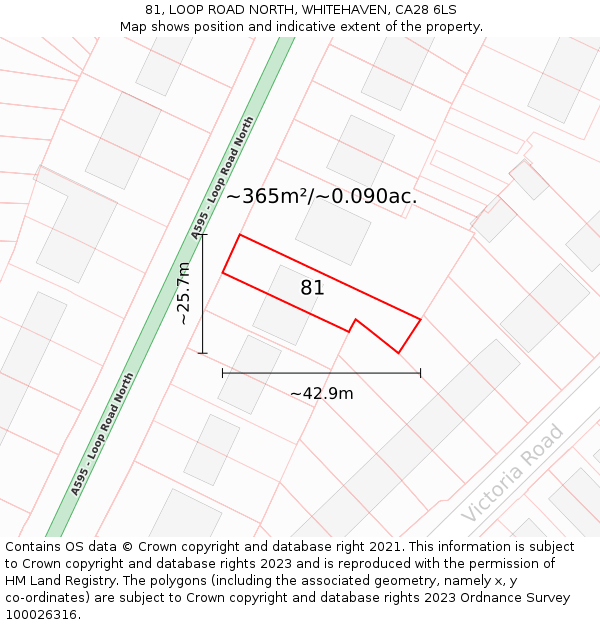 81, LOOP ROAD NORTH, WHITEHAVEN, CA28 6LS: Plot and title map