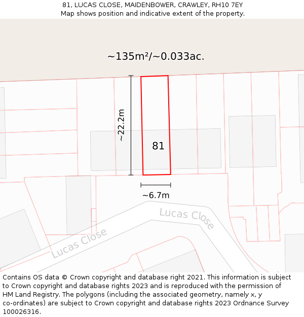 81, LUCAS CLOSE, MAIDENBOWER, CRAWLEY, RH10 7EY: Plot and title map