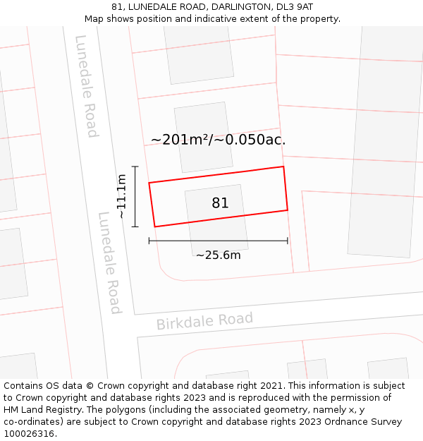 81, LUNEDALE ROAD, DARLINGTON, DL3 9AT: Plot and title map