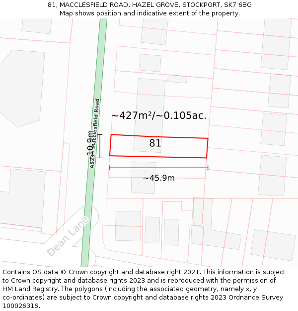 81, MACCLESFIELD ROAD, HAZEL GROVE, STOCKPORT, SK7 6BG: Plot and title map