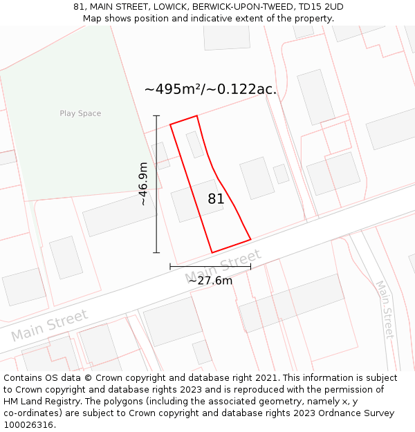 81, MAIN STREET, LOWICK, BERWICK-UPON-TWEED, TD15 2UD: Plot and title map