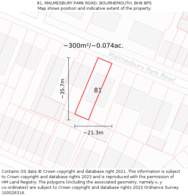 81, MALMESBURY PARK ROAD, BOURNEMOUTH, BH8 8PS: Plot and title map