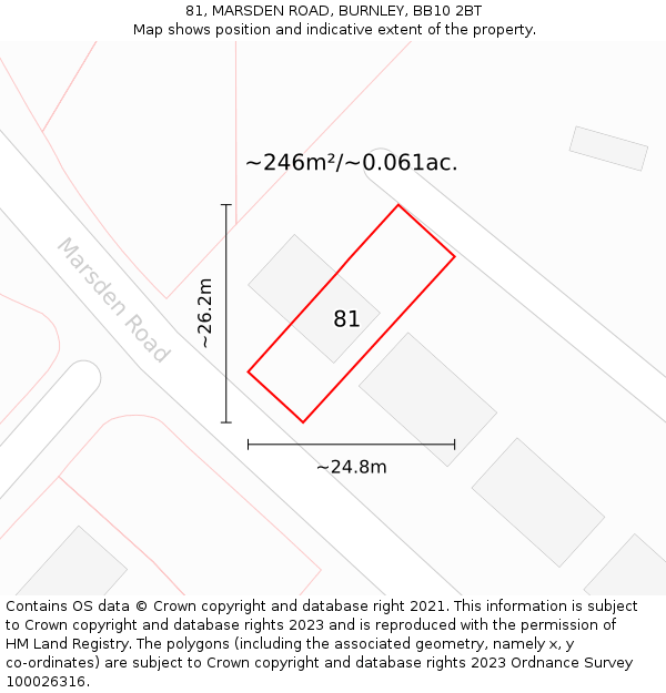 81, MARSDEN ROAD, BURNLEY, BB10 2BT: Plot and title map