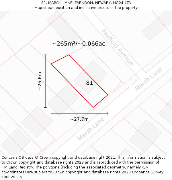 81, MARSH LANE, FARNDON, NEWARK, NG24 4TA: Plot and title map