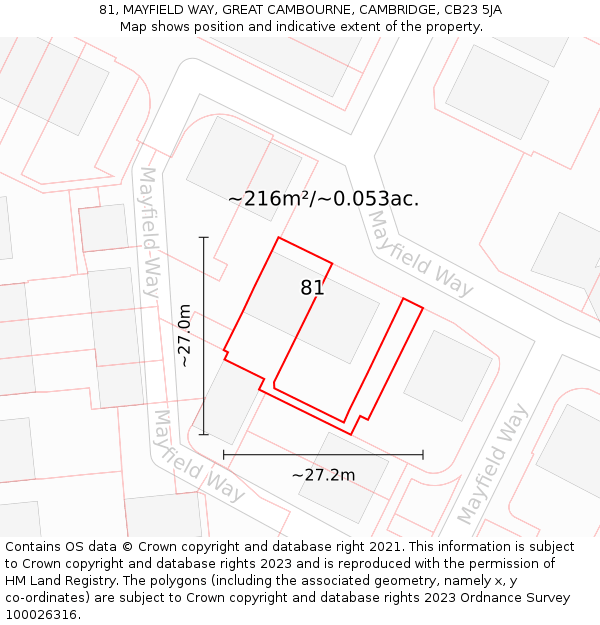 81, MAYFIELD WAY, GREAT CAMBOURNE, CAMBRIDGE, CB23 5JA: Plot and title map