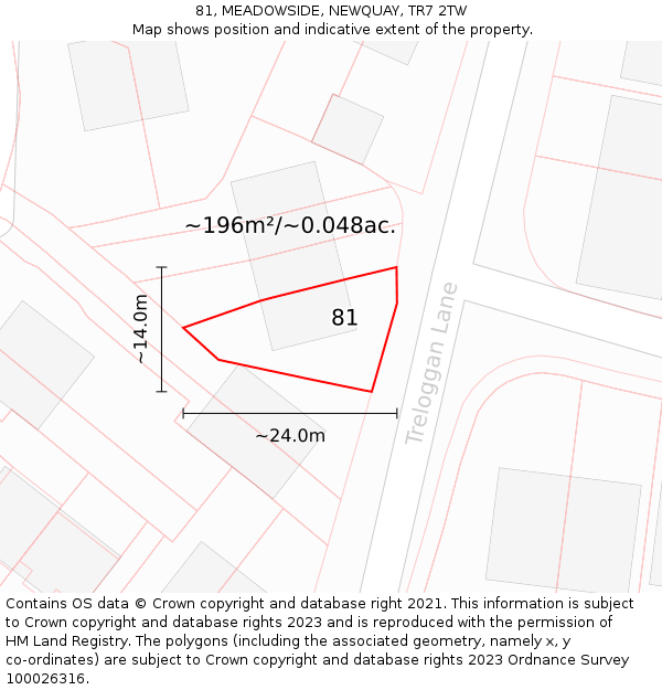 81, MEADOWSIDE, NEWQUAY, TR7 2TW: Plot and title map